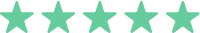 Five green colored filled stars on a white background.
