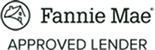 The logo of Fannie Mae, including "Approved Lender" status in black text and a round graphic.