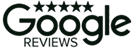 Black logo of Google Reviews, with five black stars on top.